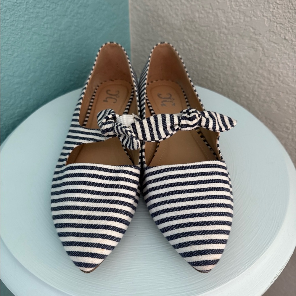 Striped Bow Accent Women's Flats